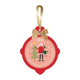 **MULTI 6** Wooden Layered Christmas Ornament with Bow and Gold Ribbon 10cm x 12cm - Mum