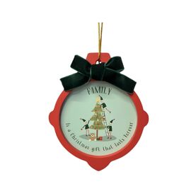 **MULTI 6** Wooden Layered Christmas Ornament with Bow and Gold Ribbon 10cm x 12cm - Family
