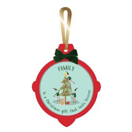 **MULTI 6** Wooden Layered Christmas Ornament with Bow and Gold Ribbon 10cm x 12cm - Family