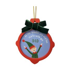 **MULTI 6** Wooden Layered Christmas Ornament with Bow and Gold Ribbon 10cm x 12cm - Dad