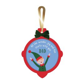 **MULTI 6** Wooden Layered Christmas Ornament with Bow and Gold Ribbon 10cm x 12cm - Dad