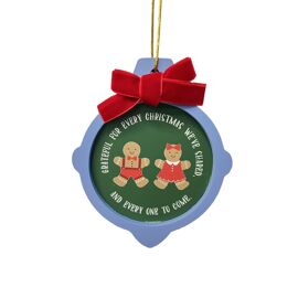 **MULTI 6** Wooden Layered Christmas Ornament with Bow and Gold Ribbon 10cm x 12cm - Grateful