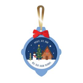 **MULTI 6** Wooden Layered Christmas Ornament with Bow and Gold Ribbon 10cm x 12cm - Peace & Joy