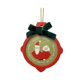 **MULTI 6** Wooden Layered Christmas Ornament with Bow and Gold Ribbon 10cm x 12cm - Parents