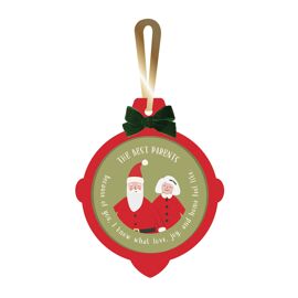 **MULTI 6** Wooden Layered Christmas Ornament with Bow and Gold Ribbon 10cm x 12cm - Parents