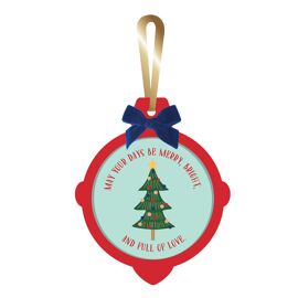 **MULTI 6** Wooden Layered Christmas Ornament with Bow and Gold Ribbon 10cm x 12cm - Merry & Bright