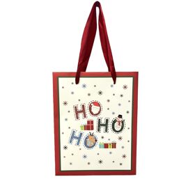 **MULTI 12** Ho Ho Ho Santa and Friends Paper Bag with Rope Handle and Gold Foil - 18x23x10cm
