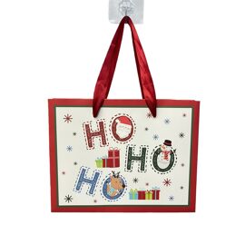 **MULTI 12** Ho Ho Ho Santa and Friends Paper Bag with Rope Handle and Gold Foil - 23x18x10cm