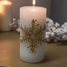**MULTI 6** Snowflake Pillar Candle 15cm