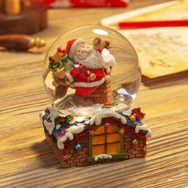 Hand Painted Resin Santa & Chimney Waterball 8.5cm